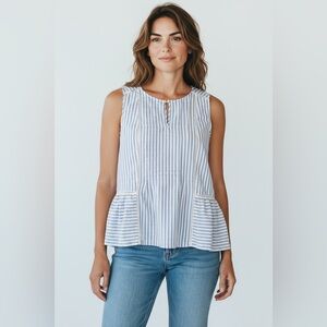 Jane and Delancey Pintuck Tank Top Blue Stripe Size Small